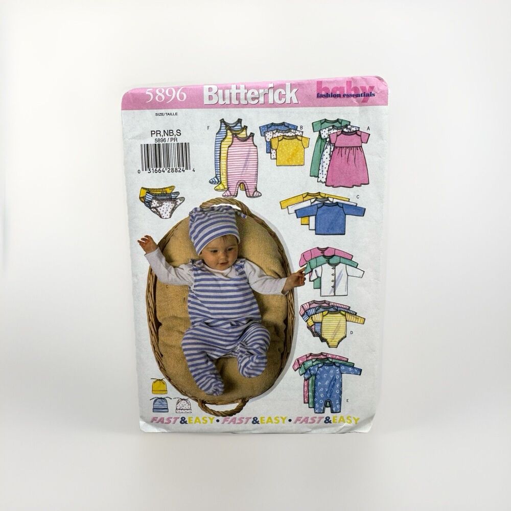 Butterick Baby 5896 Sewing Pattern Jacket Dress Top Romper Hat Diaper Cover Easy